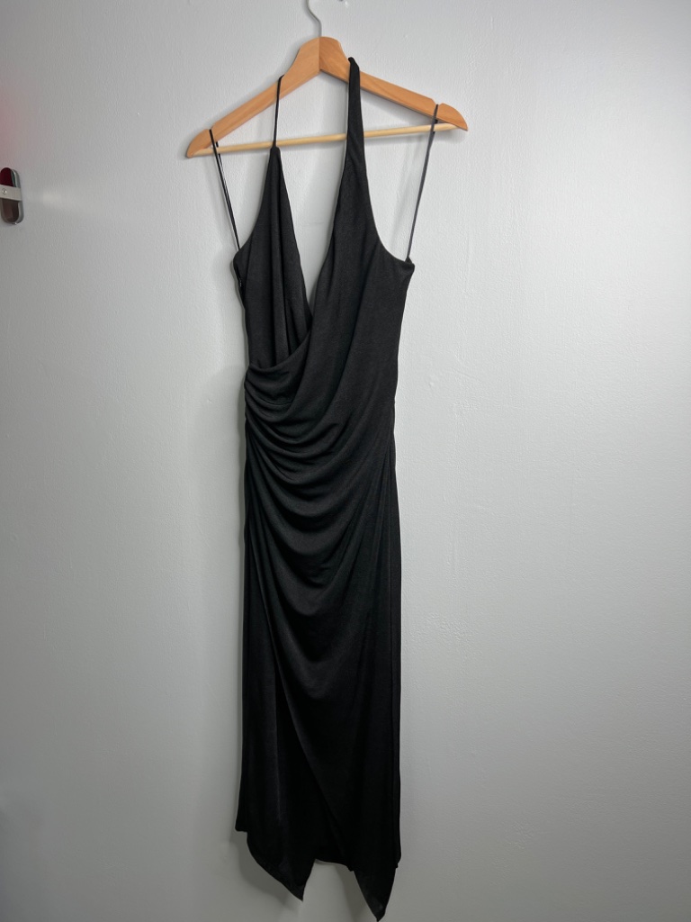 Nwt Misha Rima Black Ruched Halter Midi Dress Wedding Guest Cocktail 8 — image 3 of 8